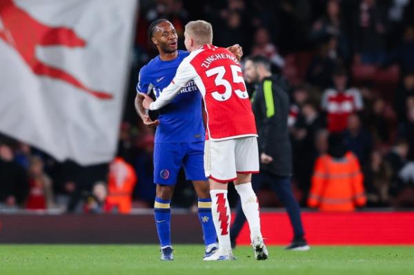 Raheem Sterling pictured playing for Chelsea against Arsenal in April 2024